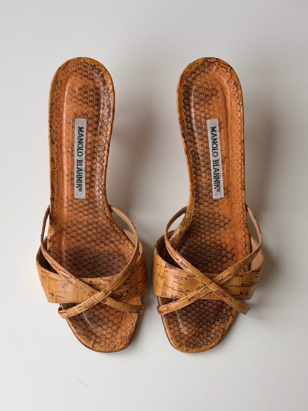 Manolo Blahnik vintage cork & snakeskin sandals – IT 38.5, ~US 8 - Picture 6 of 9